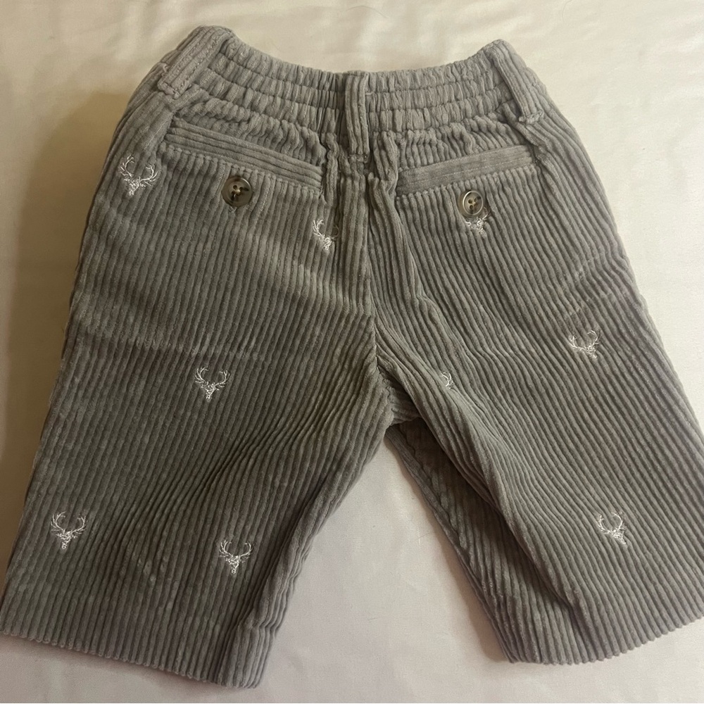 Ralph Lauren Baby Gray Corduroy Pants Deer Embroidered Pull On 3M Infant Classic - Picture 2 of 4
